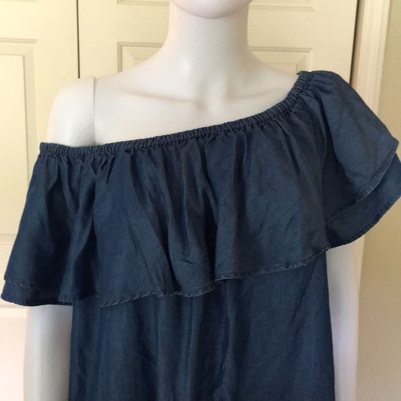Falls Creek Off Shoulder Ruffled Chambray Dress. P/A894/2 - Picture 3 of 13